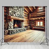 Aperturee - Aperturee Fathers Day Rustic Wood Cabin Fireplace Photo Backdrop