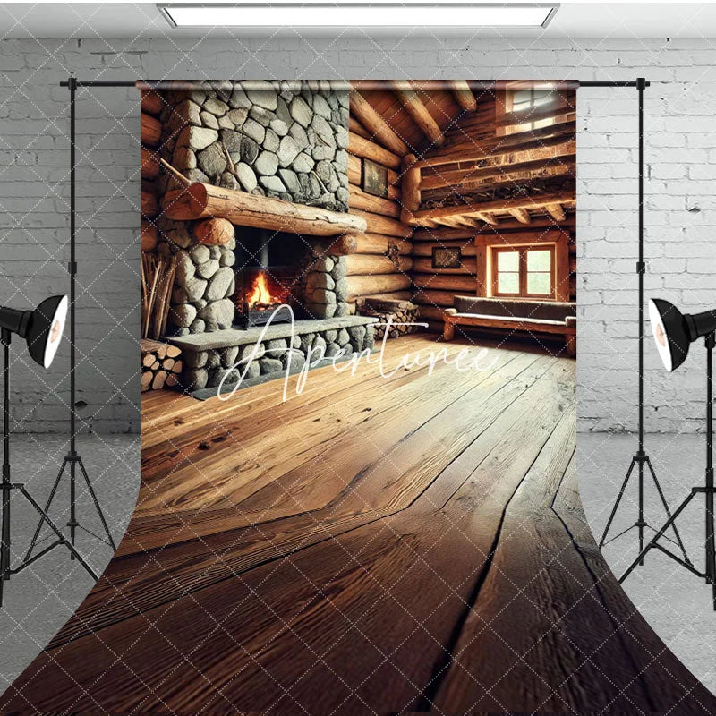 Aperturee - Aperturee Fathers Day Rustic Wood Cabin Fireplace Sweep Backdrop