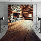 Aperturee - Aperturee Fathers Day Rustic Wood Cabin Fireplace Sweep Backdrop