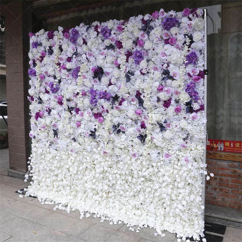 Aperturee - Aperturee Faux Purple And White Flower Wall Wedding Party Decor