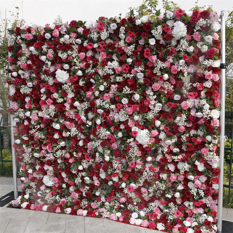 Aperturee - Aperturee Faux Red Flower Panels Bridal Shower Party Decor