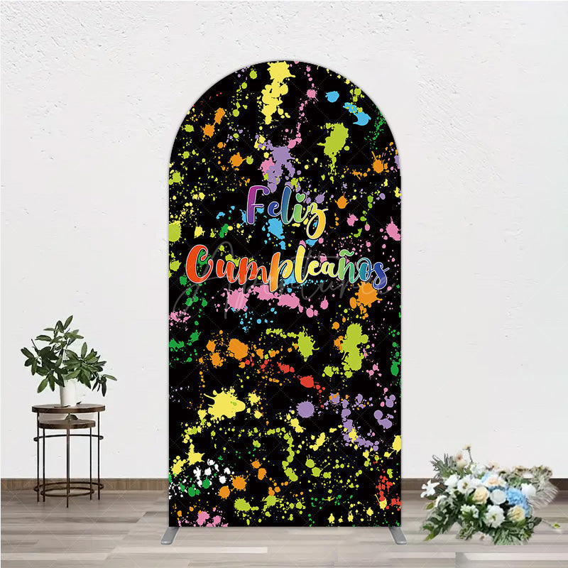 Aperturee Aperturee Feliz Cumplea?os Arch Backdrop Banner Colorful Paint Splatter Party Decor Spanish Happy Birthday Photo Prop