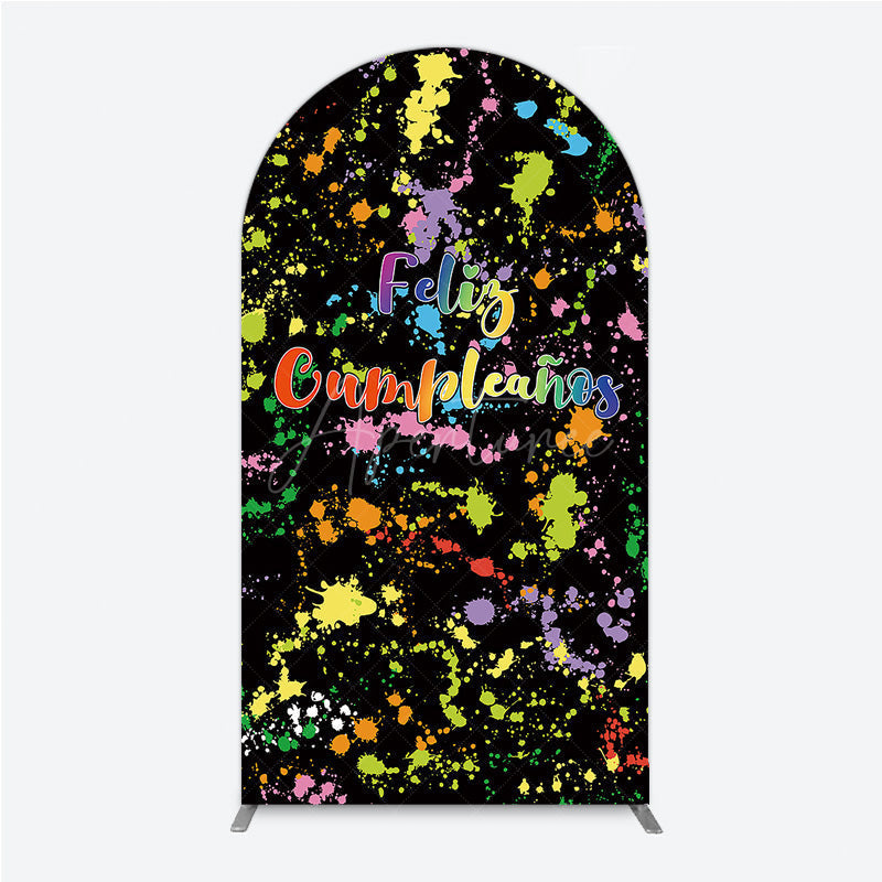 Aperturee Aperturee Feliz Cumplea?os Arch Backdrop Banner Colorful Paint Splatter Party Decor Spanish Happy Birthday Photo Prop