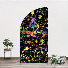 Aperturee Aperturee Feliz Cumplea?os Half Moon Arch Backdrop Banner Colorful Paint Splatter Party Decor Spanish Happy Birthday Photo Prop