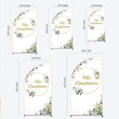 Aperturee - Aperturee Feliz Cumplea?os Half Moon Arch Backdrop Eucalyptus Greenery Gold Frame Birthday Party Decor