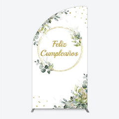 Aperturee - Aperturee Feliz Cumplea?os Half Moon Arch Backdrop Eucalyptus Greenery Gold Frame Birthday Party Decor