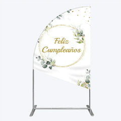 Aperturee - Aperturee Feliz Cumplea?os Half Moon Arch Backdrop Eucalyptus Greenery Gold Frame Birthday Party Decor