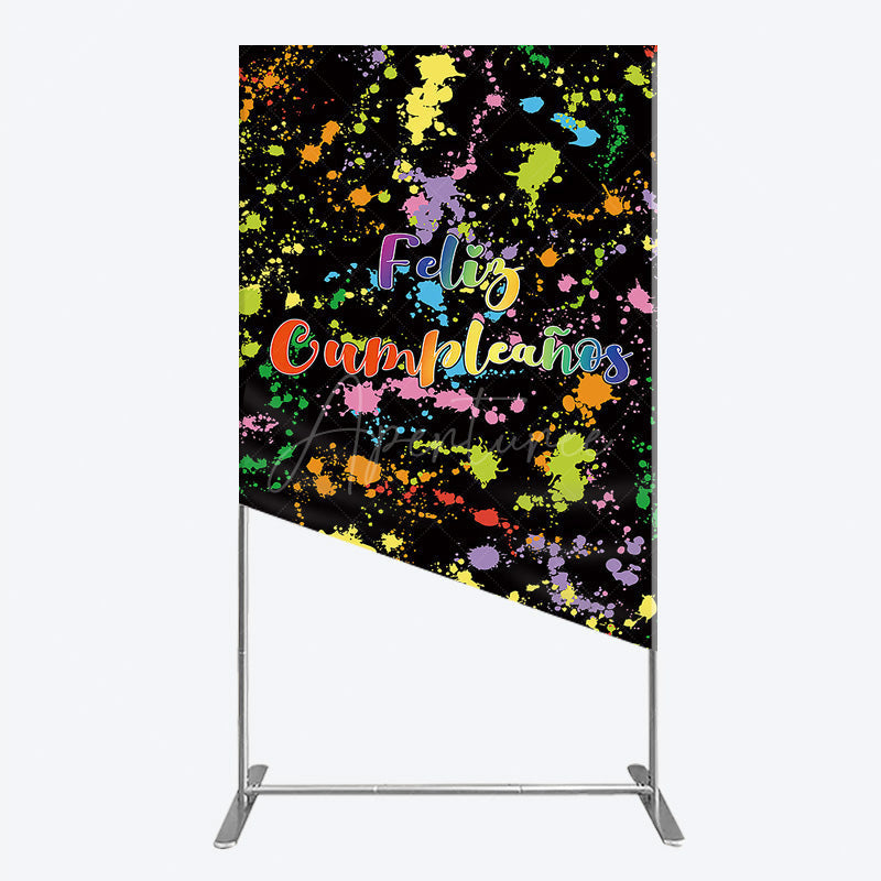 Aperturee Aperturee Feliz Cumplea?os Rectangle Backdrop Banner Colorful Paint Splatter Party Decor Spanish Happy Birthday Photo Prop