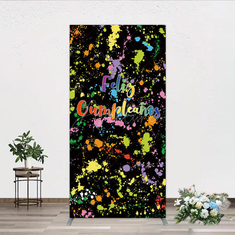Aperturee Aperturee Feliz Cumplea?os Rectangle Backdrop Banner Colorful Paint Splatter Party Decor Spanish Happy Birthday Photo Prop