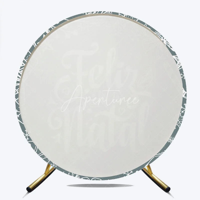 Aperturee - Aperturee Feliz Natal Grey Round Backdrop White Sketch Doodle Christmas Party Decor