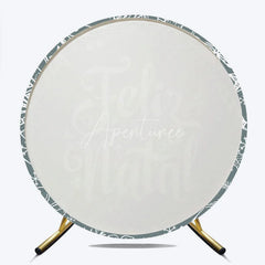 Aperturee - Aperturee Feliz Natal Grey Round Backdrop White Sketch Doodle Christmas Party Decor