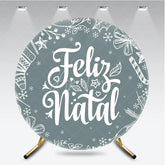 Aperturee - Aperturee Feliz Natal Grey Round Backdrop White Sketch Doodle Christmas Party Decor