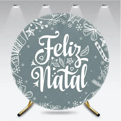 Aperturee - Aperturee Feliz Natal Grey Round Backdrop White Sketch Doodle Christmas Party Decor