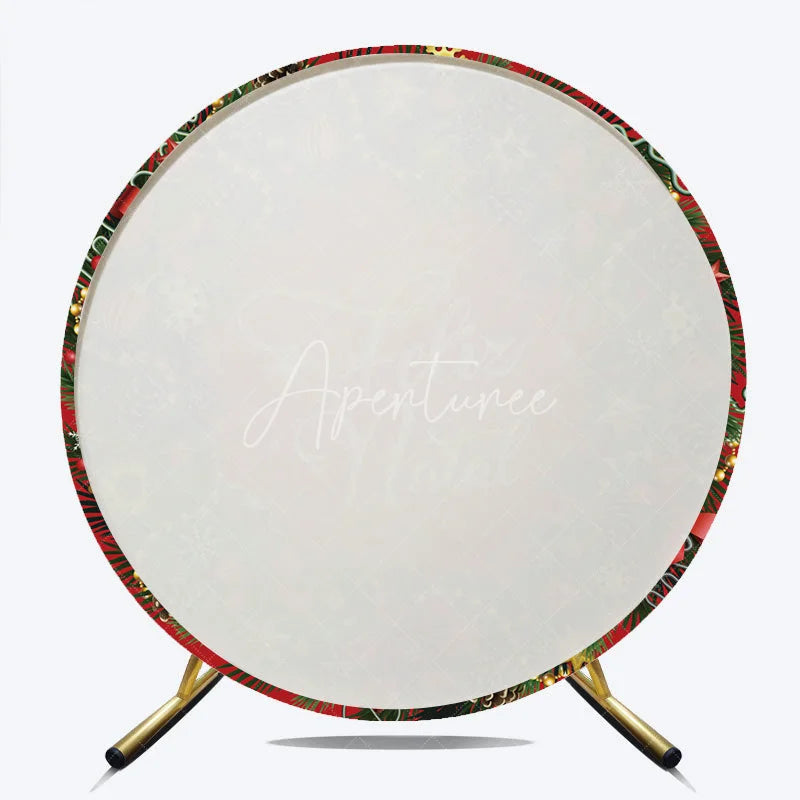 Aperturee - Aperturee Feliz Natal Red Round Backdrop Christmas Wreath Pine Cone Decor Prop