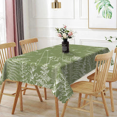 Aperturee - Aperturee Fern Leaf Rectangle Tablecloth Sage Green Botanical Line Art Dining Table Decor