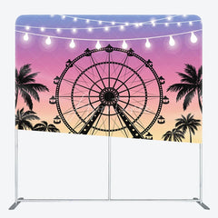 Aperturee - Aperturee Ferris Wheel at Sunset Double-Sided Tension Fabric Backdrop Carnival Festival with Palm Trees Party Photo Booth