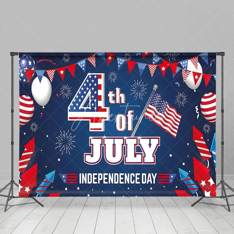 Aperturee - Aperturee Festive 4th of July Independence Day Backdrop American Flag Fireworks Red White Blue Party Decor