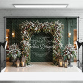 Aperturee - Aperturee Festive Archway Holiday Backdrop with Frosted Pine Pinecones and Warm Lights Elegant Winter Decor