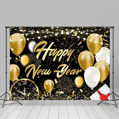 Aperturee - Aperturee Festive Black Gold Balloon Happy New Year Backdrop