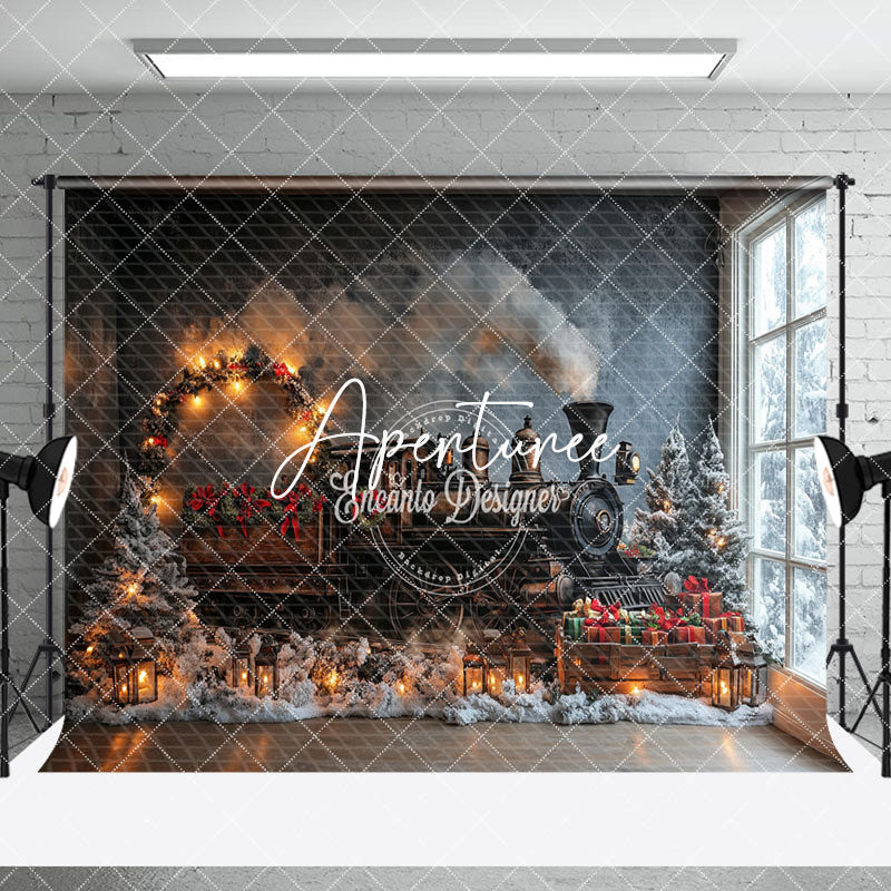 Aperturee - Aperturee Festive Christmas Express Train Room Set Backdrop