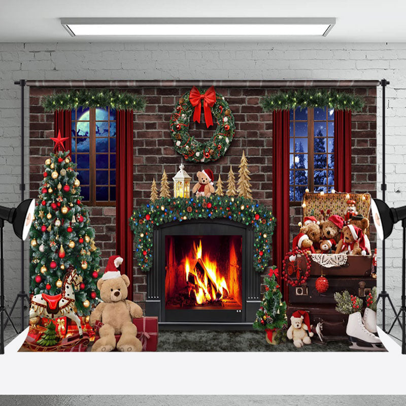 Aperturee - Aperturee Festive Christmas Night Trees Fireplace Backdrop