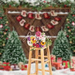 Aperturee - Aperturee Festive Christmas Scene Decorated Door Snow Backdrop