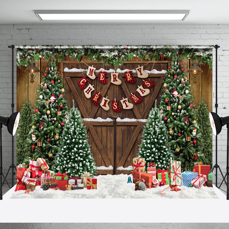 Aperturee - Aperturee Festive Christmas Scene Decorated Door Snow Backdrop