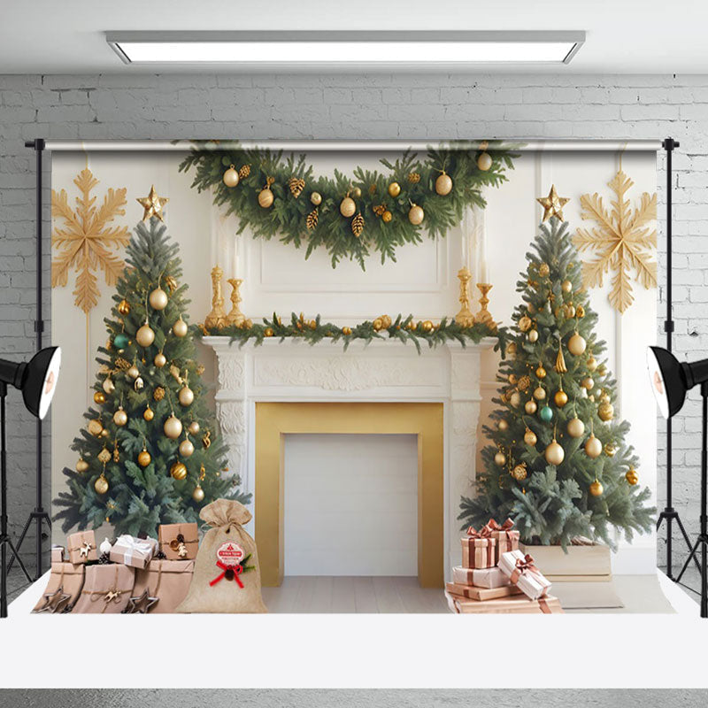 Aperturee - Aperturee Festive Christmas Scene Decorated Fireplace Backdrop