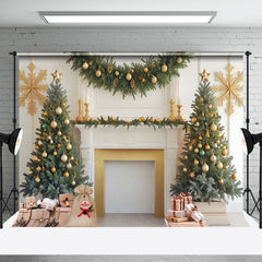 Aperturee - Aperturee Festive Christmas Scene Decorated Fireplace Backdrop