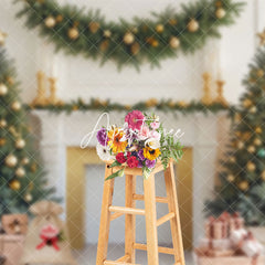 Aperturee - Aperturee Festive Christmas Scene Decorated Fireplace Backdrop