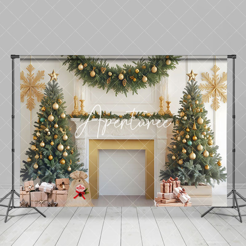 Aperturee - Aperturee Festive Christmas Scene Decorated Fireplace Backdrop