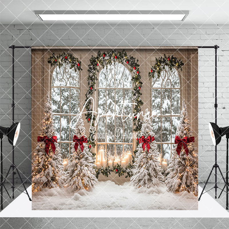 Aperturee - Aperturee Festive Christmas Vibe Window Snowy Room Set Backdrop