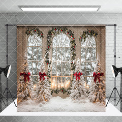 Aperturee - Aperturee Festive Christmas Vibe Window Snowy Room Set Backdrop