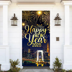 Aperturee - Aperturee Festive City Night Happy New Year 2025 Door Cover