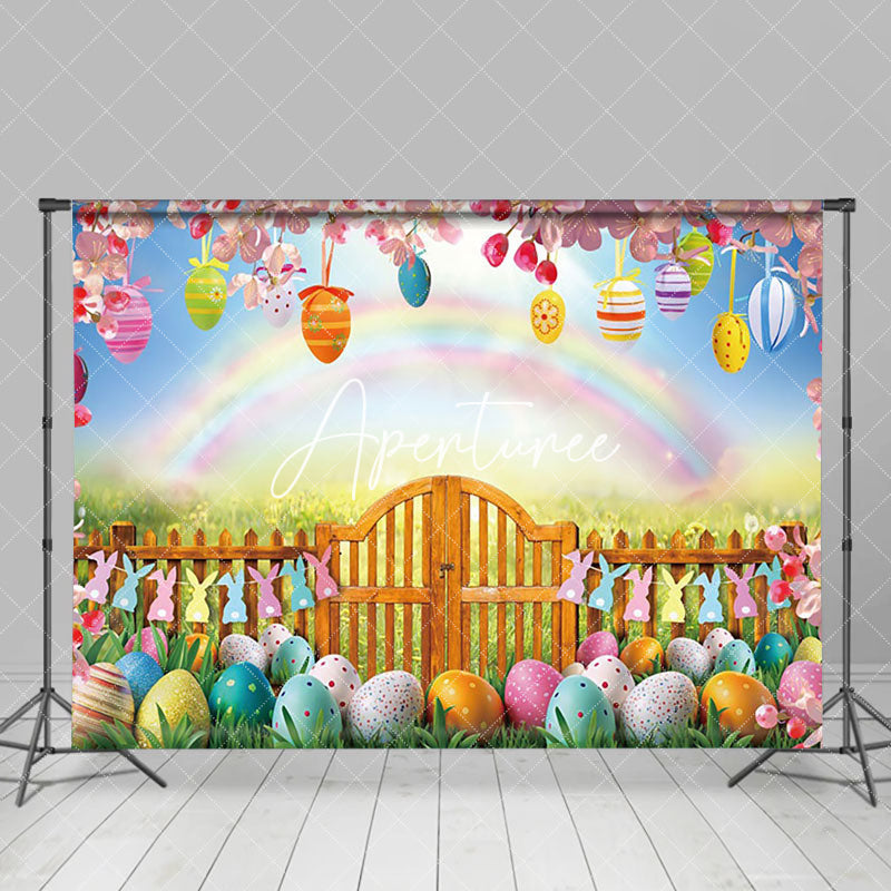 Aperturee - Aperturee Festive Easter Scene Colorful Eggs Rainbow Backdrop