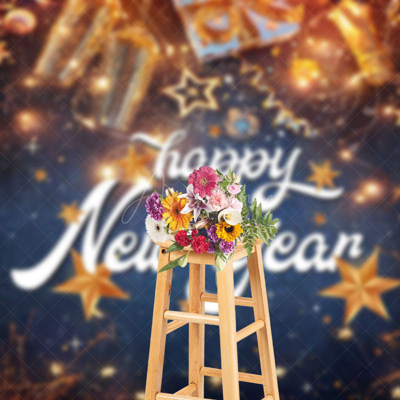 Aperturee - Aperturee Festive Gold Sparks Flicker Happy New Year Backdrop