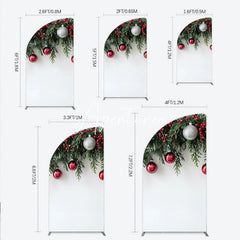 Aperturee - Aperturee Festive Green Pine Red Berry Christmas Half Moon Arch Backdrop Elegant Red and Silver Ornament Holiday Decor