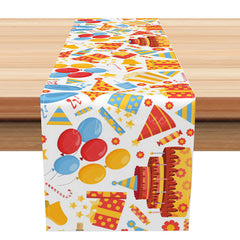 Aperturee - Aperturee Festive Happy Birthday Table Runner with Balloons and Floral Print for Girls Party and Family Celebration Decor