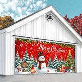 Aperturee - Aperturee Festive Merry Christmas Snowman and Snowy Christmas Tree Garage Door Banner Holiday Winter Wonderland Decor