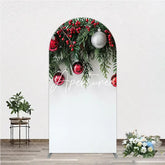 Aperturee - Aperturee Festive Red and Green Christmas Garland Round Top Arch Backdrop with Berries and Ornaments Holiday Decor