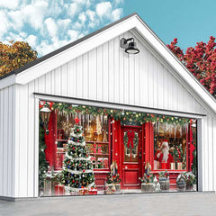 Aperturee - Aperturee Festive Red Christmas Santa Store Garage Door Banner