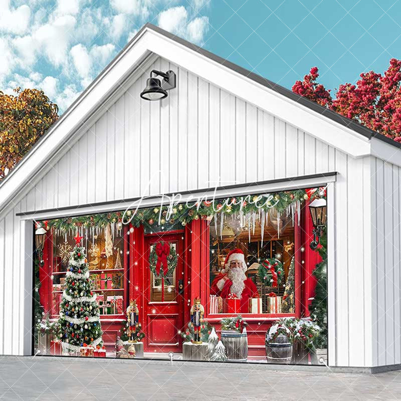 Aperturee - Aperturee Festive Red Christmas Santa Store Garage Door Banner