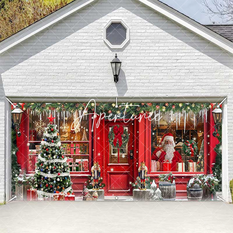 Aperturee - Aperturee Festive Red Christmas Santa Store Garage Door Banner