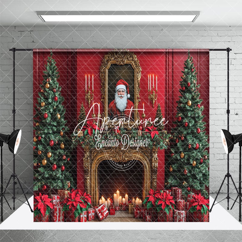 Aperturee - Aperturee Festive Red Christmas Vibe Stairs Room Set Backdrop