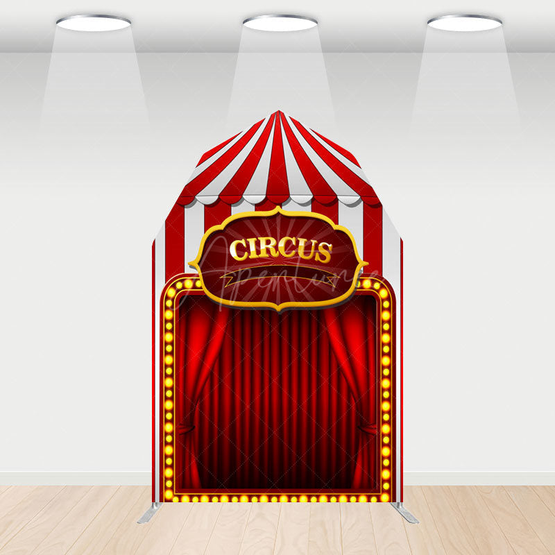 Aperturee - Aperturee Festive Red Circus Tent Barn Door Arch Party Backdrop