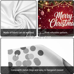 Aperturee - Aperturee Festive Red Merry Christmas Pine Branches Garage Door Banner with Golden Lights Ornaments and Snowflakes Holiday Decor