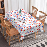 Aperturee - Aperturee Festive Red White and Blue Fireworks and Stars Rectangle Tablecloth Patriotic July 4th Celebration Party Decor