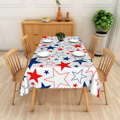 Aperturee - Aperturee Festive Red White and Blue Star Rectangle Tablecloth Patriotic American Flag Theme Party Decor