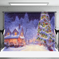 Aperturee - Aperturee Festive Snowy Forest House Light Christmas Backdrop