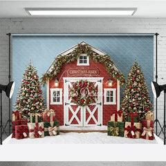 Aperturee - Aperturee Festive Winter Pine Tree and Cozy Fireplace Holiday Backdrop Red and Gold Ornaments Room Decor for Family Portraits